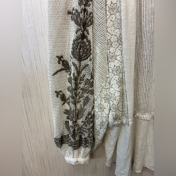 Free People Embroidered Cream Brown Dreams Tunic Blouse Small - Picture 9 of 11
